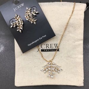 J. Crew Crystal Leaves Necklace and Earrings Set